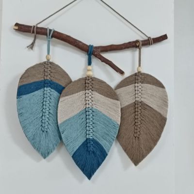 3 large leaves macrame wall hanging 