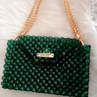 Dark Olive Green Hexagon Crystal Bag