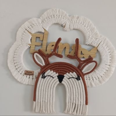 Macrame cloud with name & deer face