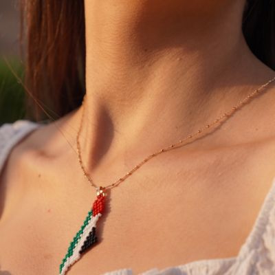 A necklace of the Palestine map in the colors of the flag by Miyuki beads