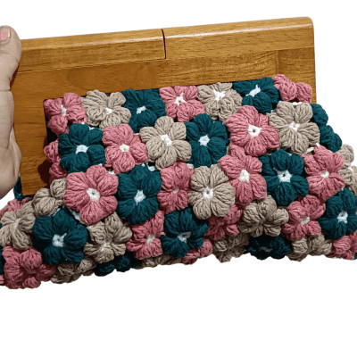 Crochet flower clutch