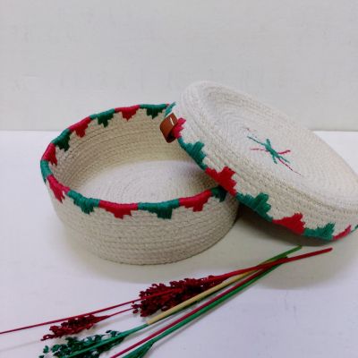  Decor Set of 2  macrame Embroidered round basket  