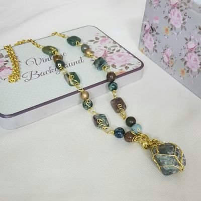 Flourite and Mousa Jade handmade necklace with coppercopper💚💚