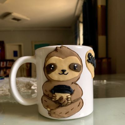 Polymer clay sloth coffee mug 