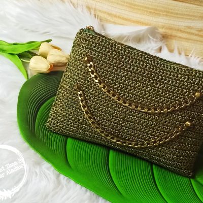 Metallic olive green clutch