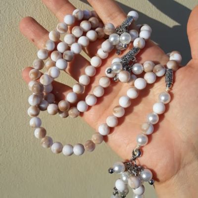 Rosary 99 beads, beige*white