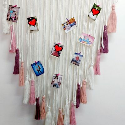 Warm pink wall hanging with wood beads bohemian style decor 