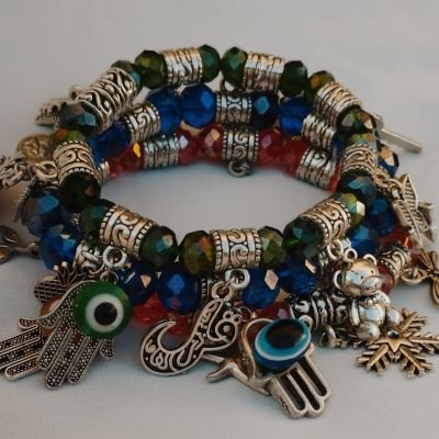 Arabic bracelets mix Crystal Beads Chinchah and Metal Pendants  