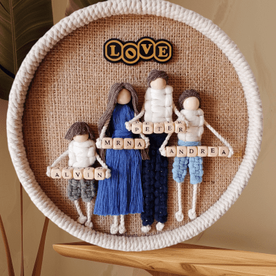 Macrame doll  frame with names 