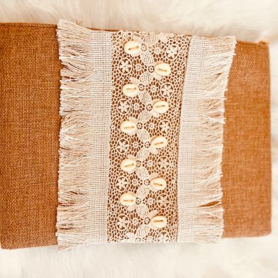 Linen clutch decorated with natural seashells