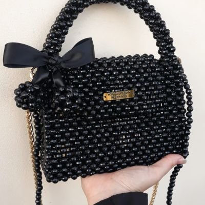 Black beads bag with bow