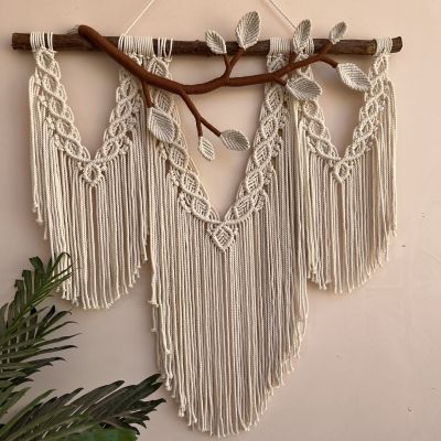 Boho macrame wall hanging with 3D branch