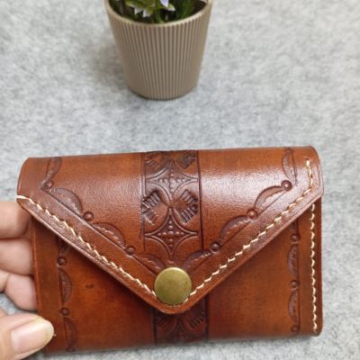 Trifold wallet (genuine leather) with brown patterns