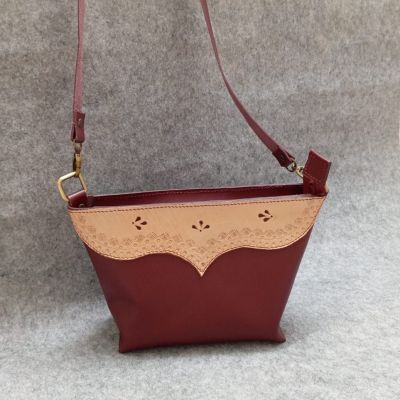 Natural leather burgundy bag