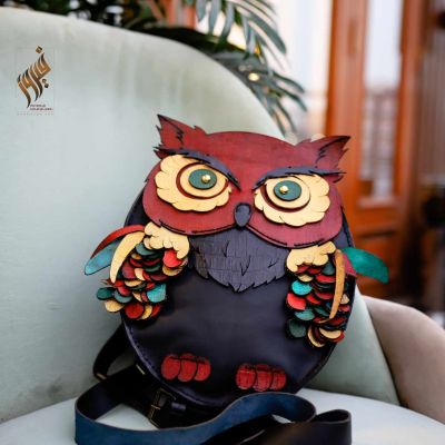 Genuine leather owl backpack