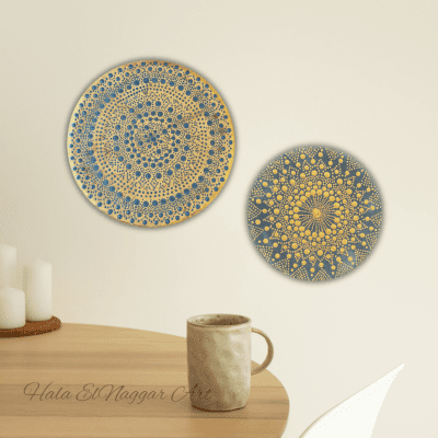 Dots art on wood plates 4