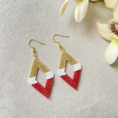 Gold & Red Embroidered Earrings 